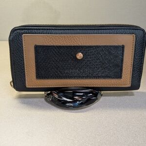 Olivia + Joy Black and Brown Zip-Around Wallet